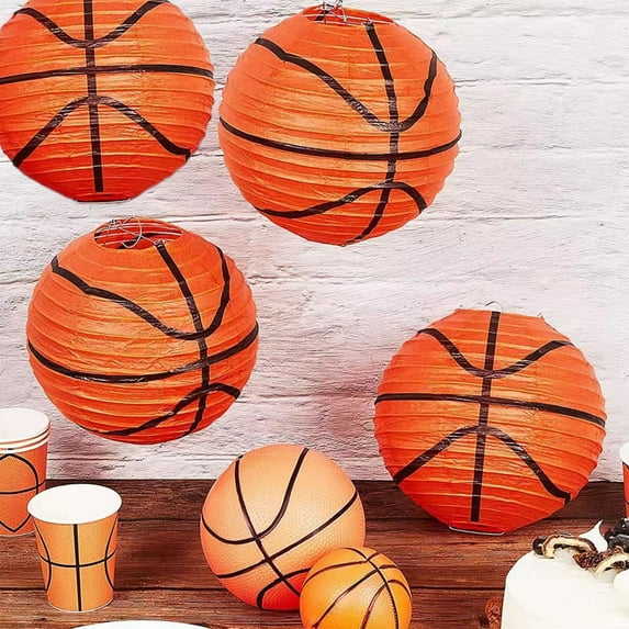 Gmogad 4 Pcs Basketball Paper Lanterns 20cm, Sports Party Decor, Ceiling Hanging Orange Globe Lights for Birthday, Classroom, Team Theme Events