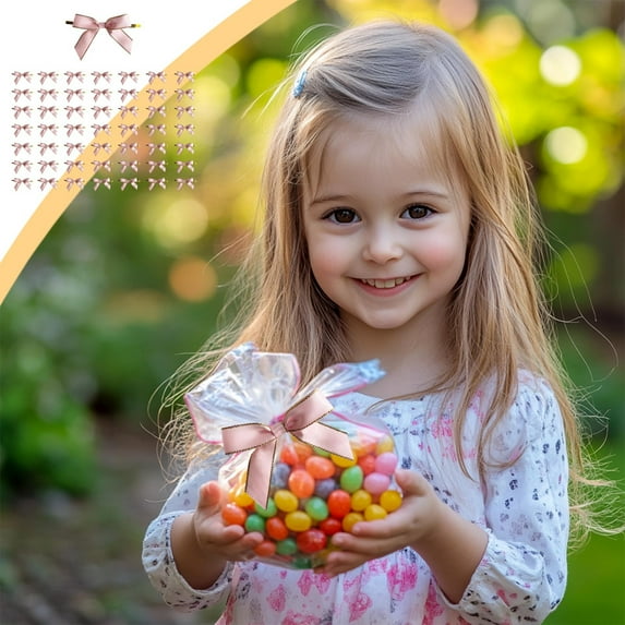 Gmogad 50-Pack Pre-Tied Gift Box Ribbons, 7x5cm Decorative Cake Packaging Bows for Wedding/Birthday/Holiday Present Wrapping