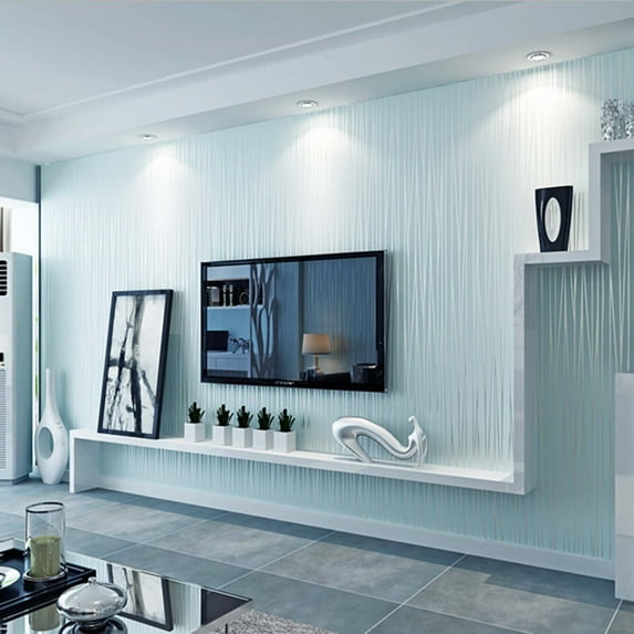 Gmogad 53X910cm Modern Non-Woven Wallpaper Roll Glitter Stripe Textured Flocking Striped Wallcoverings For Bedroom Living Room Blue