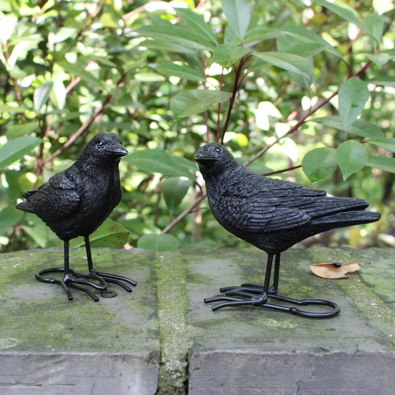Gmogad A New Pair Of Crow Resin Ornaments With Simulated Crow Party Tabletop And Courtyard Decoration As show