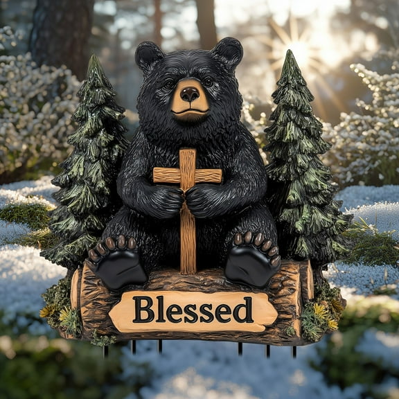 Gmogad Acrylic Bear & Moon Garden Stake - 11.8x7.9in Weatherproof Outdoor Decor - Spiritual-Themed Yard Art for Flower Beds & Patio Landscaping