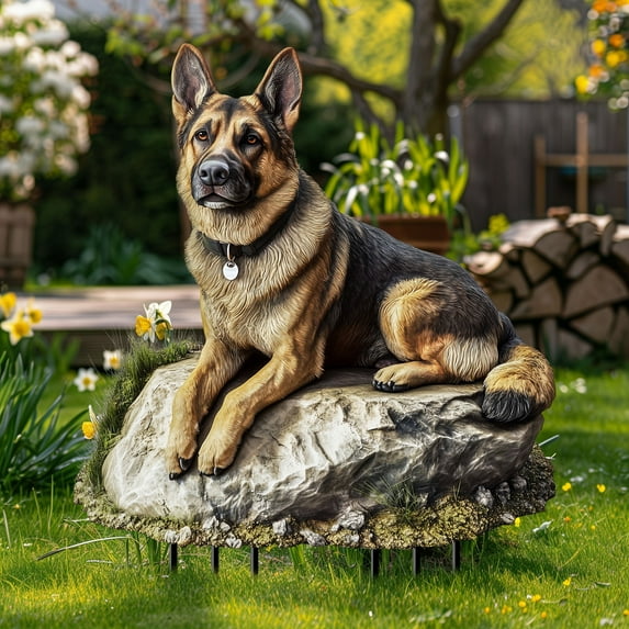 Gmogad Acrylic German Shepherd Garden Stake - 11.8x7.9in Dog-Themed Outdoor Decor - Weatherproof Flower Pot Marker for Pet Lovers & Landscaping