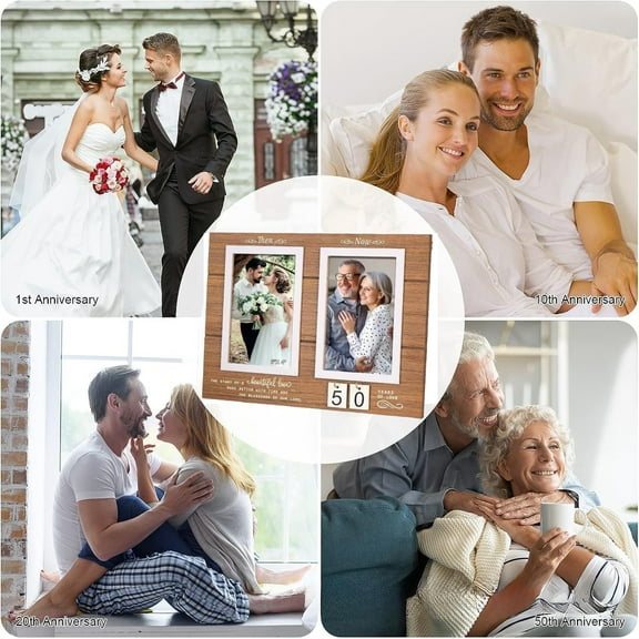 Gmogad Anniversary Photo Frame Wooden Display Stand - Holds Two 6x4 Pictures for Wedding Couple Valentine's Gift Home Decor Personalized Years Marker