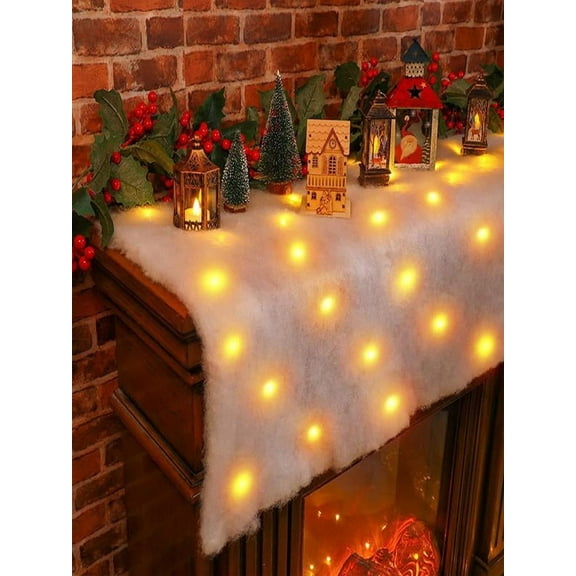 Gmogad Artificial Lighted Snow Blanket 70.86X17.7 Inch Battery Powered Christmas Snow Blanket Roll With Led Lights Strings Fake Snow Blanket For Christmas Tree Skirt White