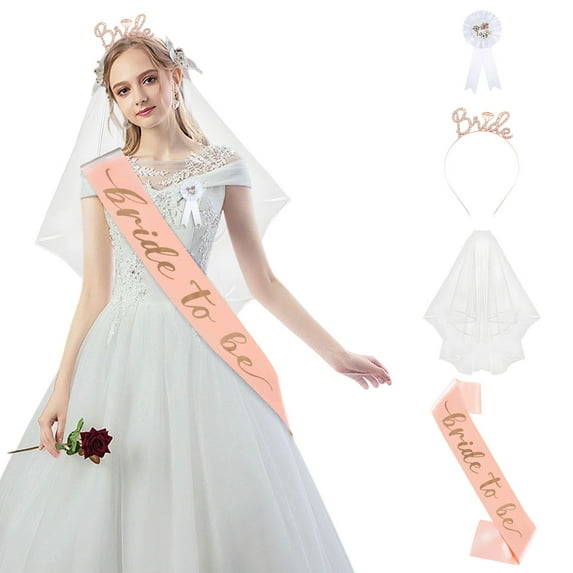 Gmogad Bachelorette Party 4-Piece Set - Bridal Headband Veil Sash & Badge, Last Fling Celebration Accessories for Bride, Girls Night Out Bachelorette Gift