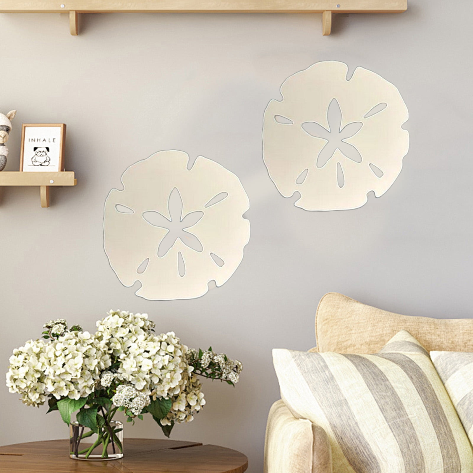 Gmogad Beach Theme Wooden Sand Dollar Wall Decor - Round Coastal