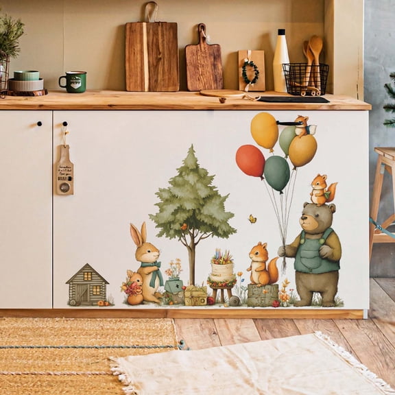 Gmogad Bear Wall Stickers, 29x90cm 2PC Set Woodland Animal Self-Adhesive, Bear Wall Stickers, Removable No Residue Damage Free Decor for Bedroom Living Room Home Wall Beautification