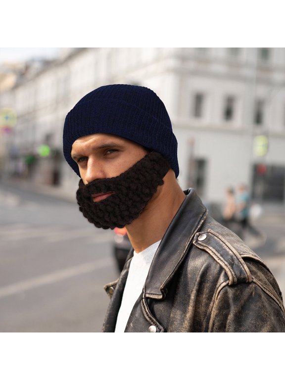 Beard Hat Knitted Funny Big Mask Cap, Hip Hop Christmas Novelty Beard Hat, Knitted Beanie Hat with Retractable Eyes for Auto Funny Party, Cool Hat for Adults Men Gifts