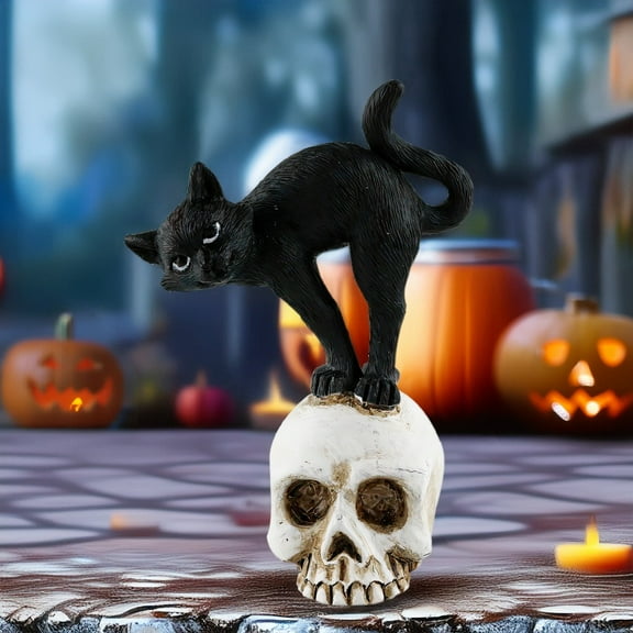 Gmogad Black Cat Figurine Halloween Tabletop Decoration, Spooky Cat Ornament for Home, Indoor Outdoor Halloween Party Props, Haunted House Decor, Festival Holiday Gift