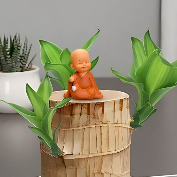 Gmogad Buddha Monk Resin Figurine, Mini Zen Decor, Desktop Ornament for Home, Office, Bonsai Display - Handcrafted Brown Statue, Thoughtful Spiritual Gift