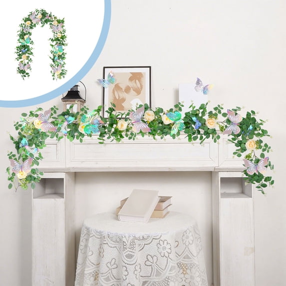 Gmogad Butterflies Rattan Garland Eucalyptus Vines 6ft Wedding Home Decor Photography Props Butterflies Rattan Garland Wall Hanging Decor for Party Events