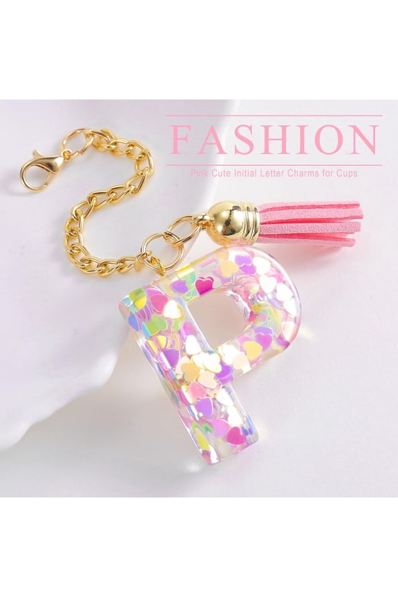 CCINPPY Personalized Letter Keychain Accessory for Tumbler Cup, Cute Initial Handle with Tassel for Women Girls Home Office School Indoor Outdoor Travel Birthday Gift