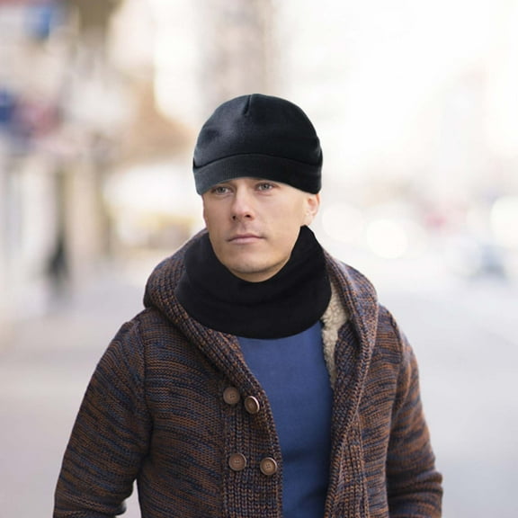 Gmogad Cachecol Lã Inverno Engrossado Chapéu Malha Quente Cachecol Luvas Conjunto Três Peças Black