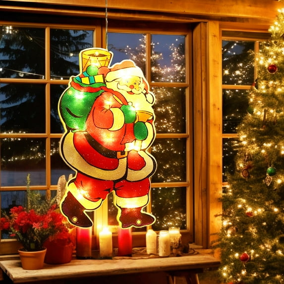 Gmogad Christmas Light Decor Window Stickers Battery Powered Hanging Ornaments Indoor Outdoor Holiday Decorations for Home Tree Door Porch Party Xmas Decoration