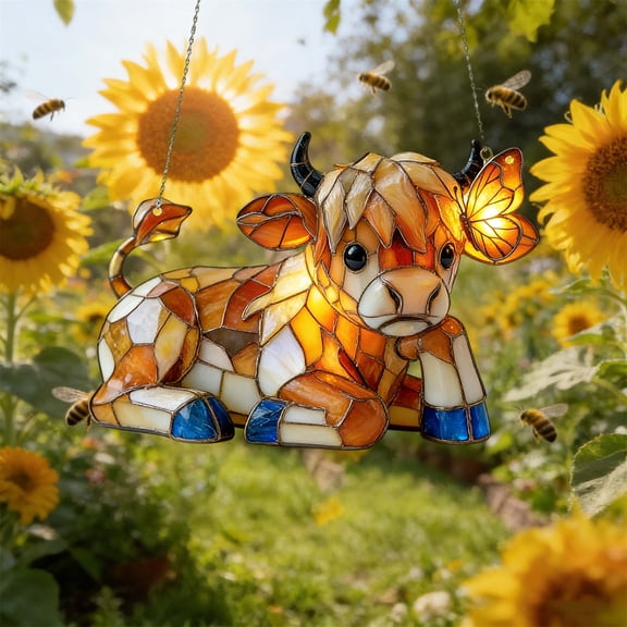Gmogad Cow Acrylic Window Hanging Suncatcher Ornament, Colorful Farm Animal Window Decor Pendant for Kitchen Porch Sunroom, Cute Cow Hanging Decoration Gift for Home Decor