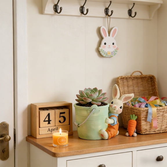 Gmogad Easter Bunny Planter Pot with Drainage Hole Resin Flower Holder, Cute Garden and Desktop Succulent Planter for Patio Windowsill and Table Display, Festive Holiday Gift for Easter Home Decor