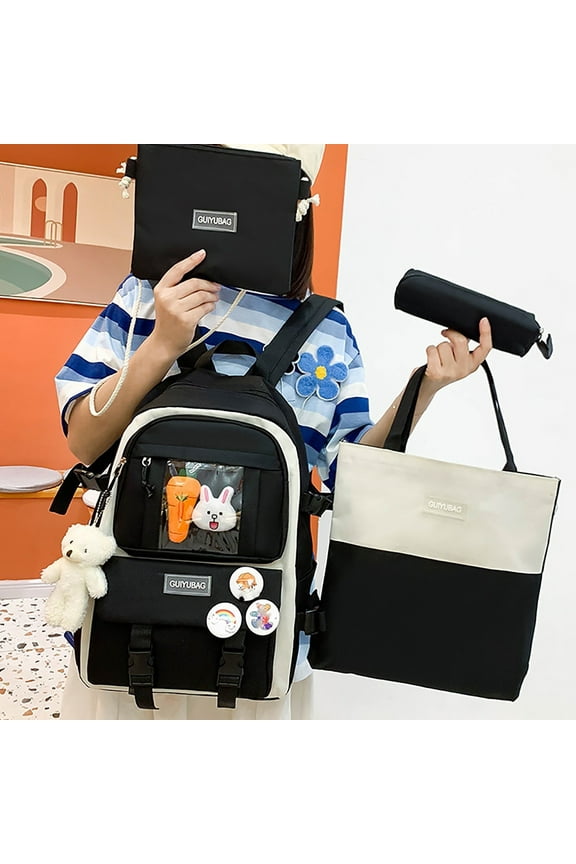 Elementary School Backpack Large Capacity Kids School Bag Messenger Bag Handbag Pencil Case Set for Preschool Primary Students Travel Day Trip Lightweight Canvas Schoolbag Organizer