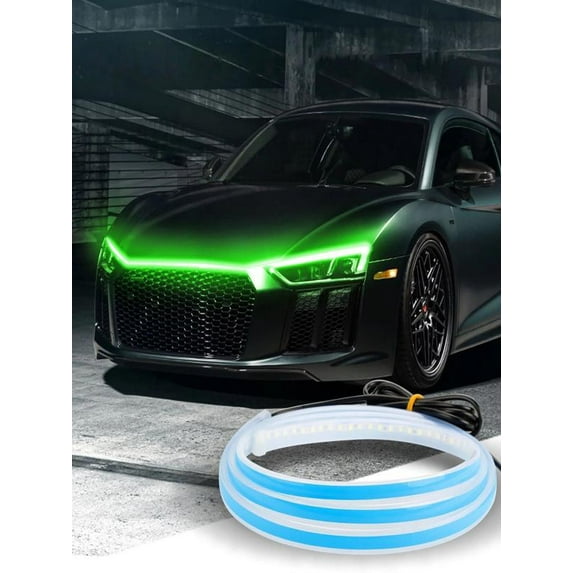 Gmogad Exterior Lights For Cars, 59 Inch Car Hood Strips LED Daytime Running Strip Neon For Car Green
