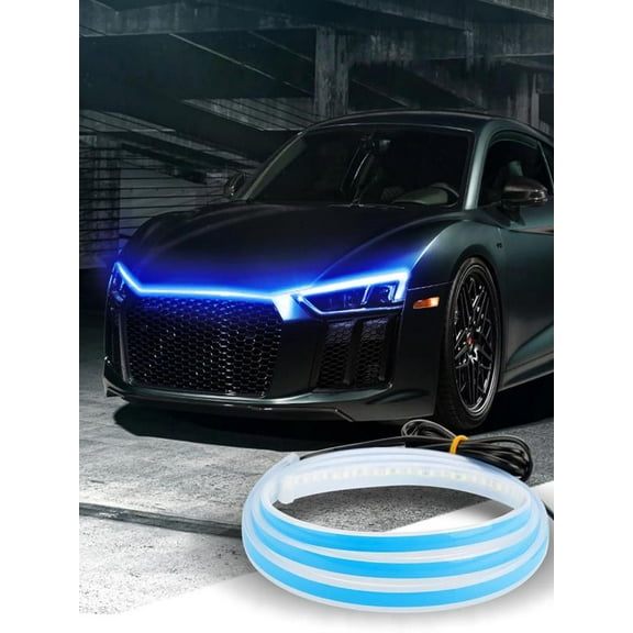 Gmogad Exterior Lights For Cars, 59 Inch Car Hood Strips LED Daytime Running Strip Neon For Car Sky Blue