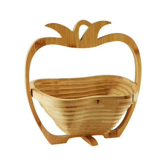 Gmogad Fruit-Shaped Foldable Wood Basket, Space-Saving 11.8" Rotating Tray for Kitchen/Storage/Camping, Multi-Use as Bread/Flower Display & Cutting Board