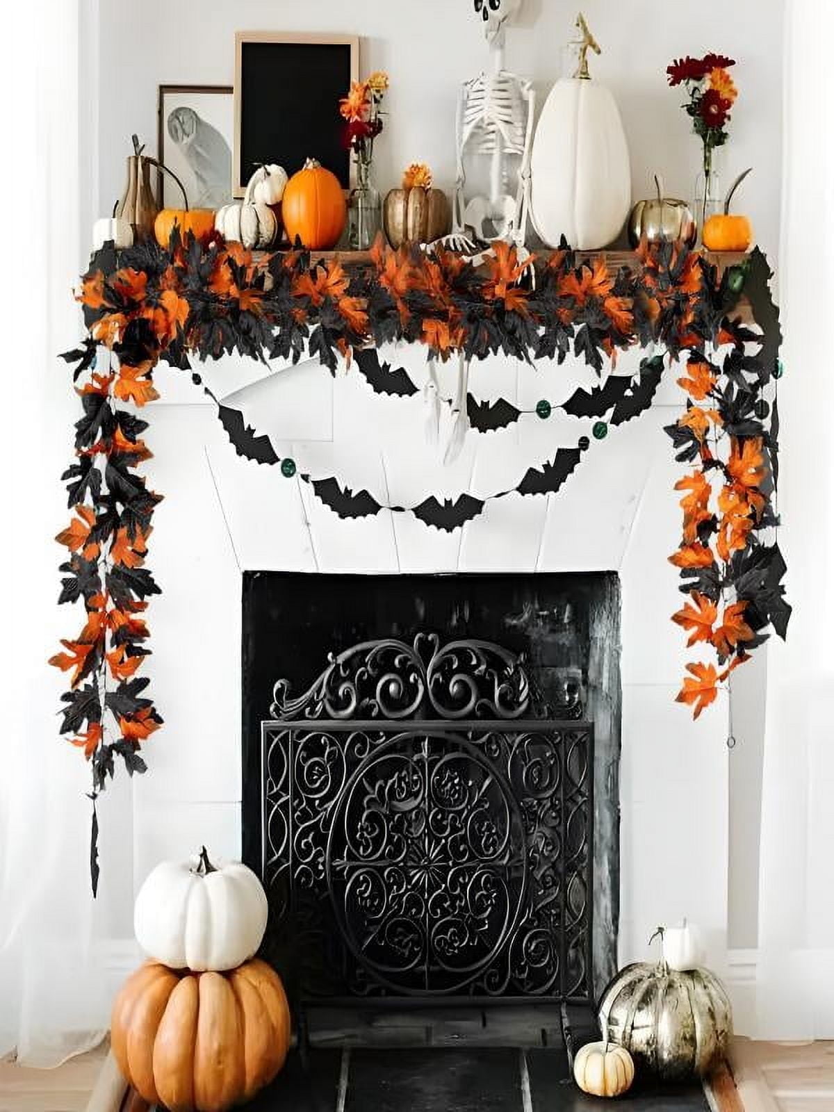 Gmogad Halloween Decoration Artificial Leaf Garland Rattan Hanging Maple Leaf Garland Indoor Home Halloween Christmas Party Mantel Decoration Orange