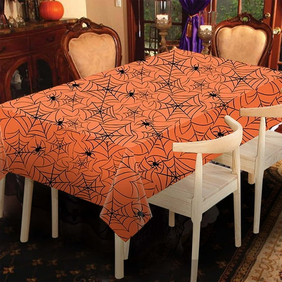 Gmogad Halloween Spider Tablecloth, Disposable Horror Plastic Table Cover, Orange White Purple Option, Durable Party Decor for Indoor or Outdoor, Easy Clean, Ideal Halloween Table Setup