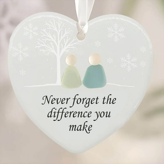 Gmogad Heart Shaped Sea Glass Friendship Ornament Handmade Keepsake Decor, Friendship Heart Gift for Sister Friend Coworker, Christmas Tree Hanging Decoration Meaningful Thank You Gift