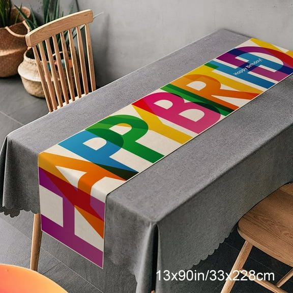Gmogad Happy Birthday Printed Tablecloth Runner, Party Decor for Dining Kitchen, Cake Table, Buffet Dessert Display, Indoor Outdoor Celebration Supplies