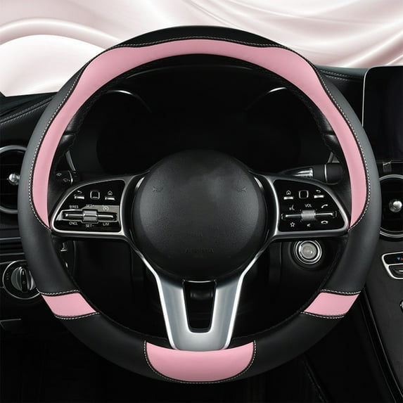 Gmogad Leather Car Steering Wheel Cover, Non-Slip Car Wheel Cover Protector Breathable Microfiber Leather Universal Fit For Most Cars Universal Fit 14-15 Inches(Pink) Pink