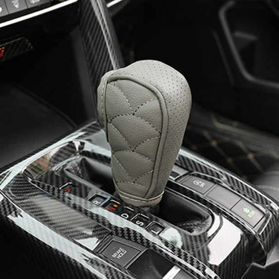Gmogad Leather Lattice Pattern Gear Shifter Knob Cover, Auto Car Shifter Knob Protective Sleeve Hoop & Loop Type Gray