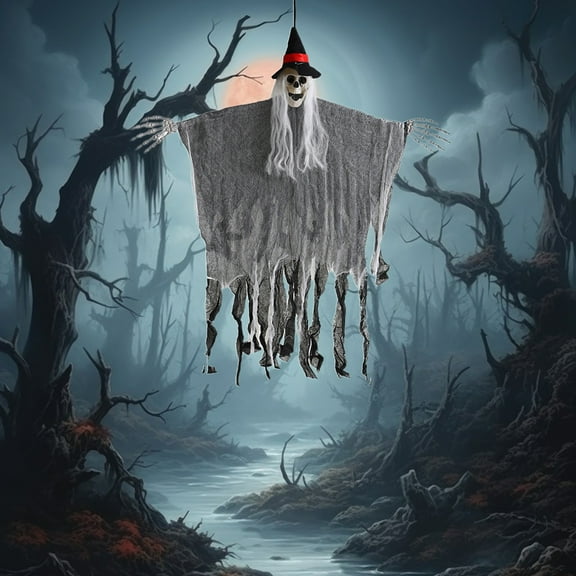 Gmogad Life Size Hanging Skeleton Ghost Halloween Decor 39 Inch Poseable Arms, Scary Floating Phantom for Porch Yard Tree Party Spooky Night Outdoor Decoration