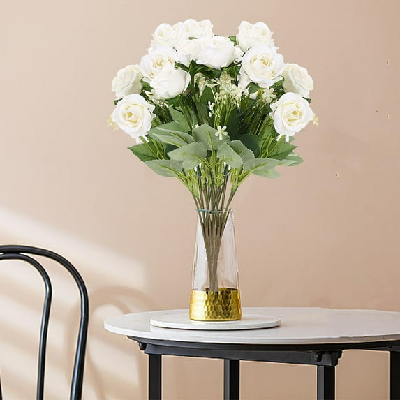 Gmogad Lifelike Silk Rose Bouquet, Adjustable Stems for Vase/Centerpiece, Wedding/Indoor Decor, Faux Flowers for Living Room/Bedroom/Office