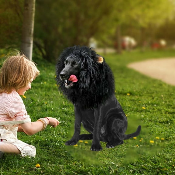 Gmogad Mane Wig For Dogs With Ears Funny Pet Costumes For Halloween Christmas Black