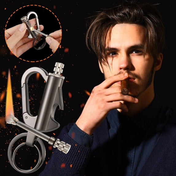 Gmogad Portable Metal Keychain Lighter Firestarter, Hidden Survival Tool for Camping Hiking Fishing Backpacking Emergency Preparedness, Refillable Windproof Outdoor Survival Key Ring Gift Idea