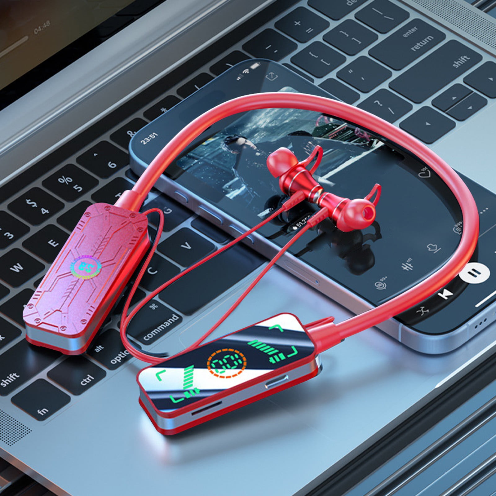 Gmogad Neckband Digital Display Bluetooth Headphones, Neck Hanging