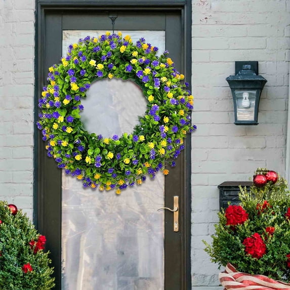 Gmogad Plastic Colorful Spring Summer Leaf Wreath for Front Door Gate Decor, Seasonal Holiday Decoration for Home, Birthday Wedding Housewarming, Eye-Catching Outdoor Indoor Garland