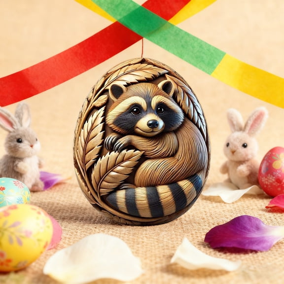 Gmogad Resin Carved Easter Eggs, Brown Animal Pattern Egg for Holiday Home Decor, Spring Tabletop Display, Indoor Outdoor Easter Decoration for Kids, Family and Party Gift