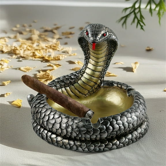 Gmogad Resin Cobra Snake Ashtray, Handmade Simulation Animal Desktop Decoration, Unique Home Decor Gift for Men, Durable Decorative Ashtray for Indoor Outdoor
