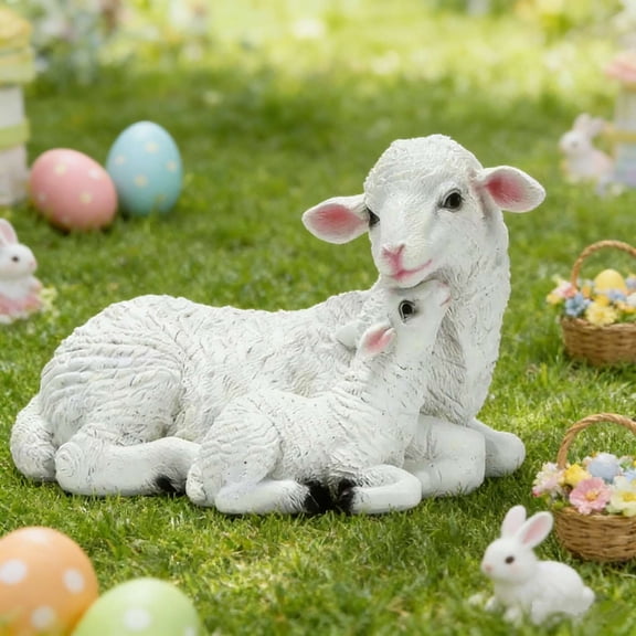 Gmogad Resin Sheep Figurine Garden Yard Sculpture Ornament, Farm Animal Statue for Lawn Patio Courtyard and Villa Display, Rustic Outdoor Accent Decor for Spring and Easter Home