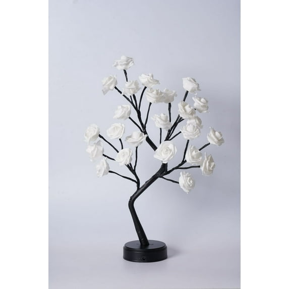 Gmogad Rose Flower Table Tree Light 24 LEDs Desk Top Bonsai Lighted Tree Battery Operated USB Plug Powered Tree Table Lamp Rose Flower Desk Tree Lamp For Home Party We White