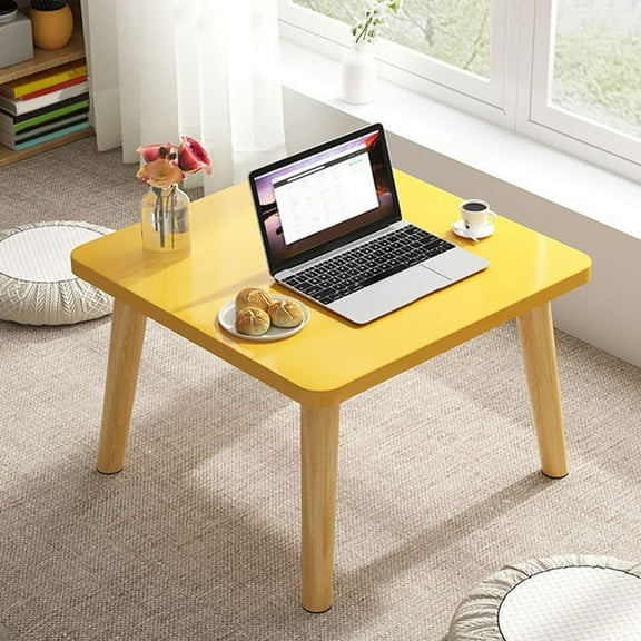 Gmogad Small Square Table, Compact Wooden Coffee Table for Balcony Bedroom Floor, Modern Side End Table with Solid Wood Legs, Low Profile Tea Table for Living Room Window Sill Dining