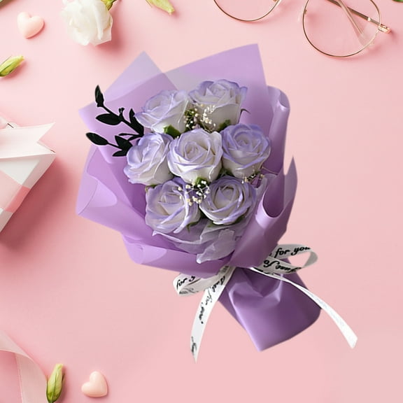 Gmogad Soap Flowers Mini Bouquet, Small Paper Soap Flower Arrangement with LED Light Gift Box, Valentine's Day Birthday Anniversary Gift for Women Her, DIY Companion Present with Preserved Rose