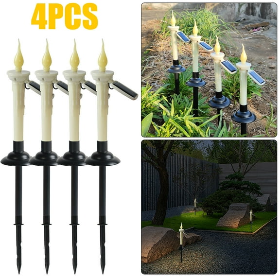 Gmogad Solar Candle Stake Lights, 4 Pack LED Long Pole Ground Spike Lamps for Garden Pathway Decor, Solar Candle Stake Lights Outdoor Patio Lawn Decoration, Flameless Flickering Ambiance Lighting Set