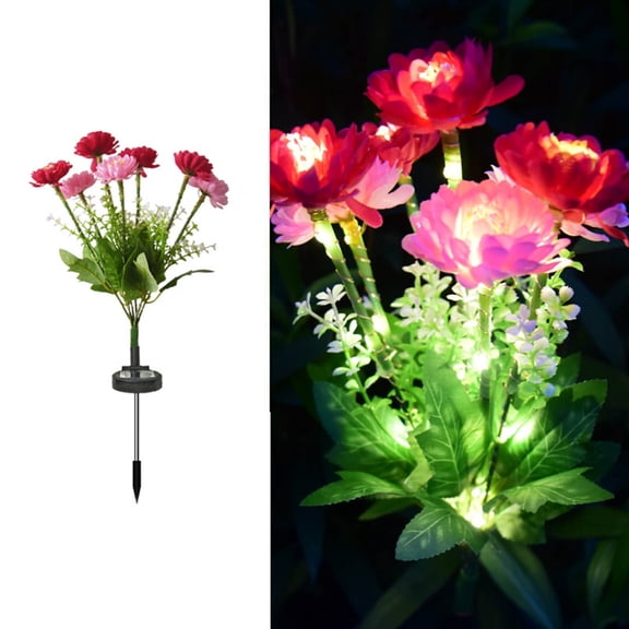 Gmogad Solar Peony Flower Stake Light, 7 Head LED Simulation Silk Flower Ground Insert Lamp for Garden, Solar Peony Flower Stake Light Waterproof Courtyard Decoration, Automatic Night Time Lighting