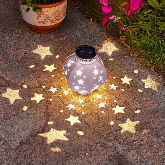 Gmogad Solar Table Lantern Outdoor Flickering Flame Light, Warm Yellow LED Round Pot Garden Table Lamp for Patio Yard Balcony, Solar Powered Decorative Lantern Automatic Dusk to Dawn