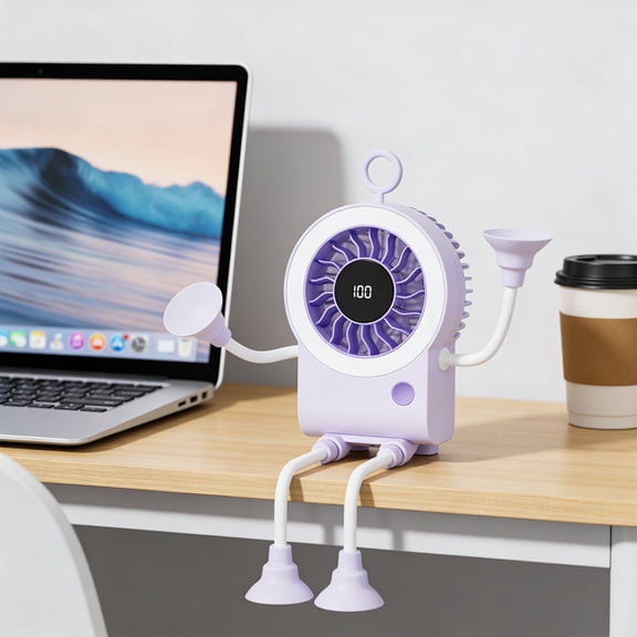 Gmogad USB Rechargeable Suction Cup Fan Portable Mini Fan with Digital Display, Adjustable Speed Cooling Fan for Kitchen Bathroom Office, Flexible Hose Design Quiet Personal Fan