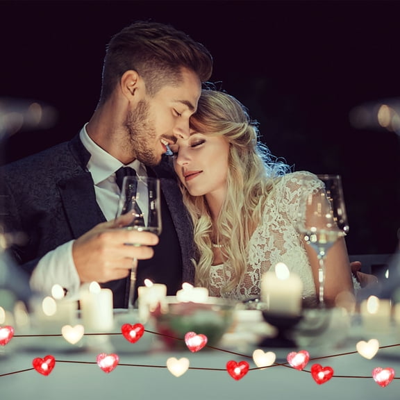 Gmogad Valentine's Day Decor 10FT 30 LED Heart Lights, Red White Romantic String Lights with Timer and 8 Modes, Battery Operated, Flexible Copper Wire, Perfect for Valentine's Day Home Decor