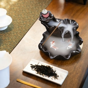 Gmogad Waterfall Incense Burner, Lotus Backflow Incense Holder Ceramic Censer Cones Sticks Porcelain Holder, Metal Incense Aromatherapy Ornament Home Yoga Decoration, Brown
