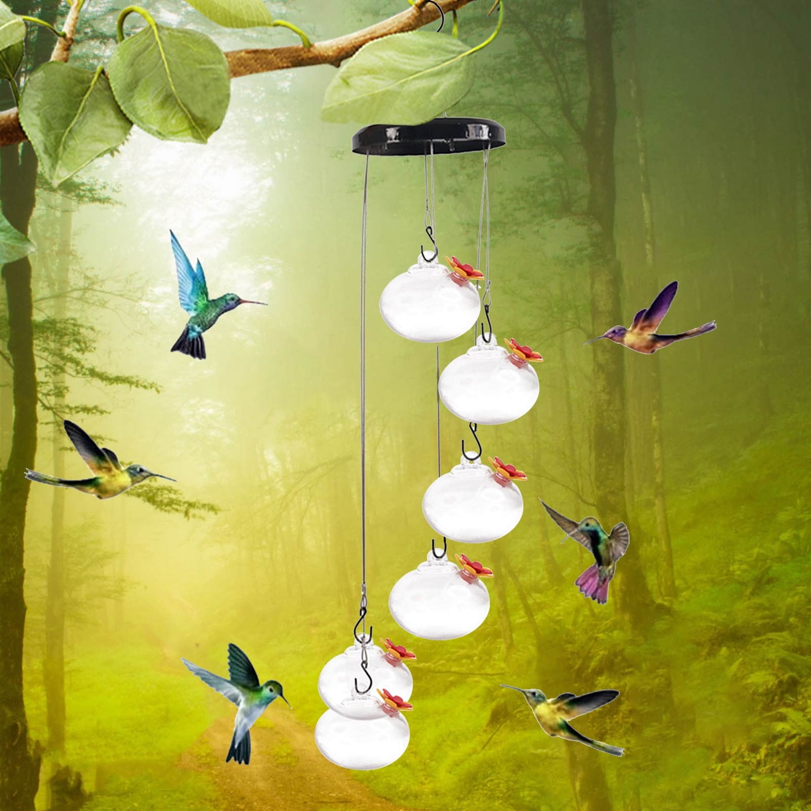Gmogad Wind Chimes Hummingbird Feeder Hanging Decor, Outdoor Garden ...