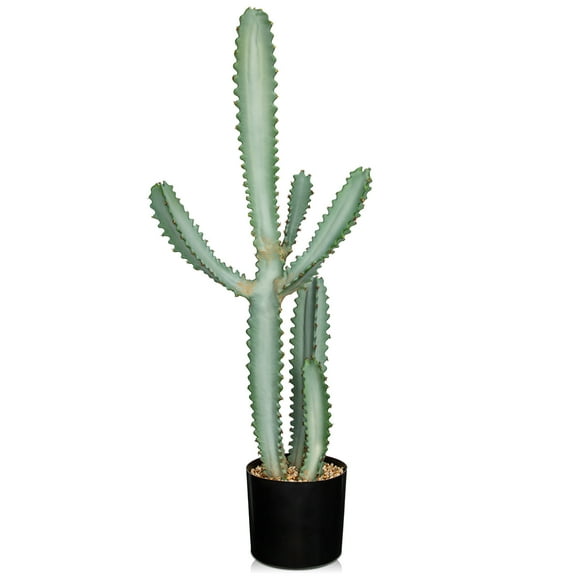 GnFlus 35.4" Tall Fake Cactus Plant Potted Large Cactus Euphorbia lactea 'White Ghost' Big Cacti Plants Artificial Cactus for Home Garden Office Decor Housewarming Gifts
